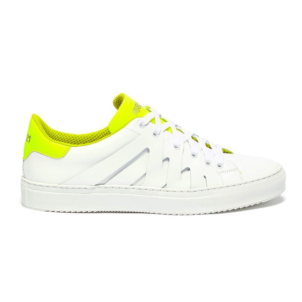 PS821
'ALPHA FLURO' NEON TONGUE CUTOUT LEATHER SNEAKERS